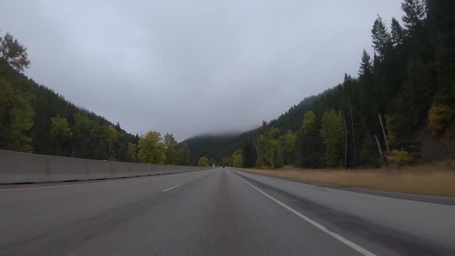 Early fall morning drive through the Bitterroot Mountains in Montana