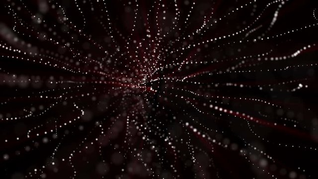 moving light particles on a black background. Abstract animated background. 3d rendering