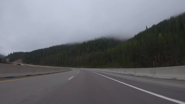 Early fall morning drive through the Bitterroot Mountains in Montana