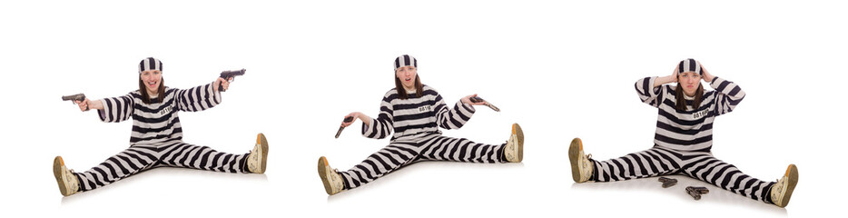 Young woman in prison isolated on white