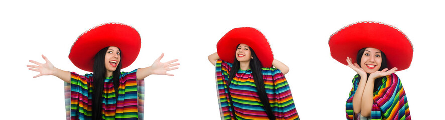 Mexican woman in funny concept on white