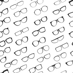 Eyesight glasses with various styles of plastic framing isolated cartoon flat vector seamless pattern