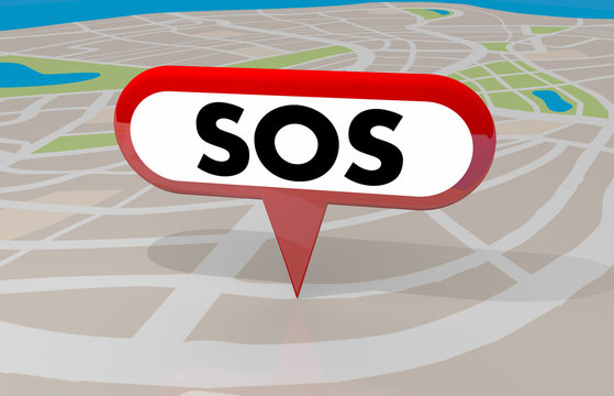 SOS Signal Save Us Resue Emergency Map Pin 3d Illustration