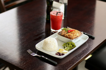 Delicious shepherd pie in white porcelain