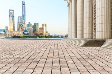 City square floor and modern commercial building scenery in Shanghai