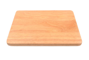 Brown wooden cutting board on white background