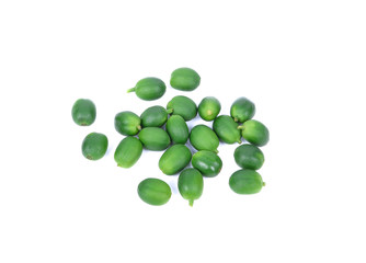 Green coffee beans isolated on white background