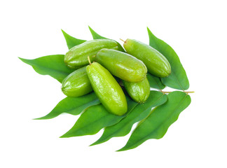 Bilimbi (Averhoa bilimbi Linn.) or cucumber fruit on white background