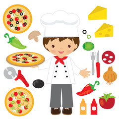 Boy chef vector cartoon illustration