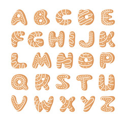 Cartoon vector illustration Ginger bread Cookies. Hand drawn Christmas font. Actual Creative Holidays bake alphabet