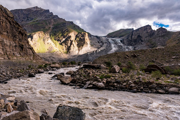 Beautiful landscape on the way to Zanskar road at Himalaya Range, Zanskar Range, Pensi La, Jammu and Kashmir.