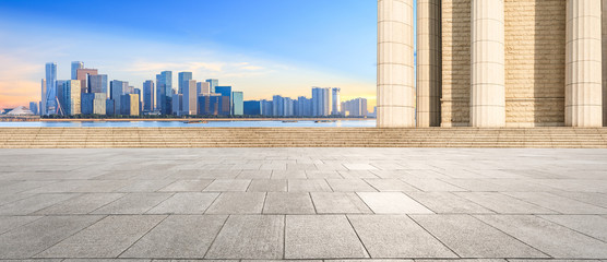 City square floor and modern commercial building scenery in hangzhou © ABCDstock