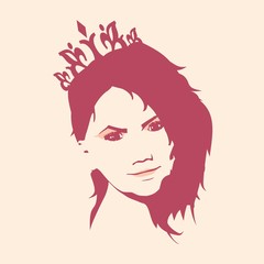 Face front view. Elegant silhouette of a female head. Portrait of a happy smiled woman wearing crown