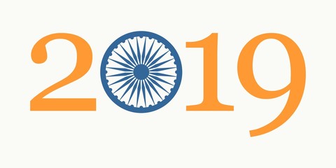 Ashoka Chakra symbol build in 2019 year number. Modern vector brochure, report or flyer design template.