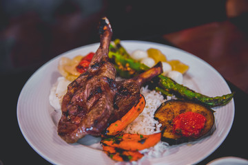 Rack of Lamb, rice and vegetables