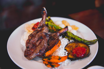 Rack of Lamb, rice and vegetables