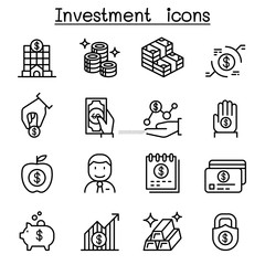 Naklejka na ściany i meble Investment icon set in thin line style
