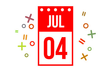 4 July Red calendar Number