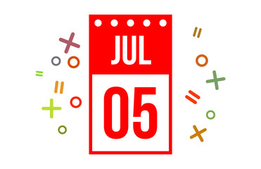 5 July Red calendar Number