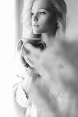 winter home lifestyle girl with hot coffee