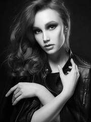 fashion girl black and white portrait