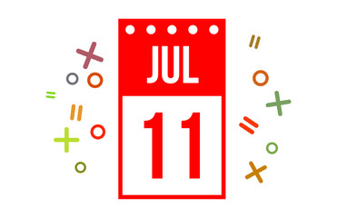 11 July Red calendar Number