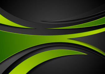 Fototapeta premium Green and black abstract wavy corporate background