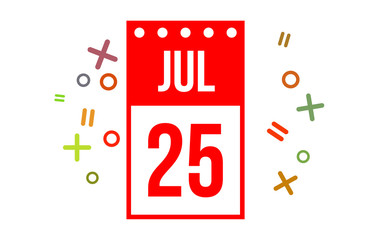 25 July Red calendar Number