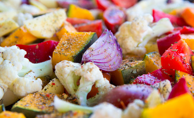 sliced vegetables autumn different colors a piece of onion seasoning spices Viennese herbs