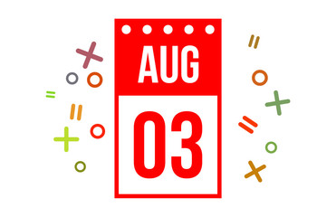 3 August Red Calendar Number