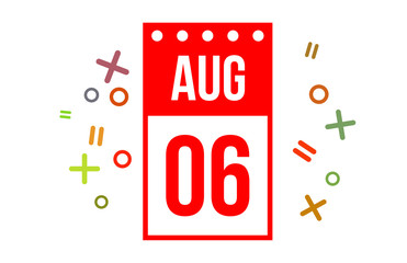 6 August Red Calendar Number