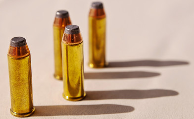 Four 44 magnum bullets shown on an off white background with shadows