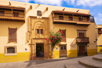 View of the lateral facade of the house of Cristobal Colon in the city of Las Palmas, Gran Canaria, Spain