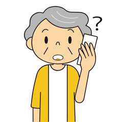 二頭身　シニア　女性　電話するおばあちゃん　耳が聞こえにくい