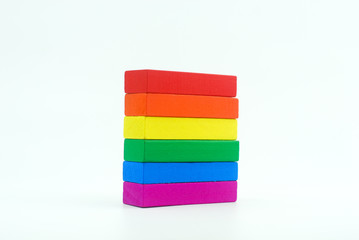 stack of colorful wooden block isolated on white background