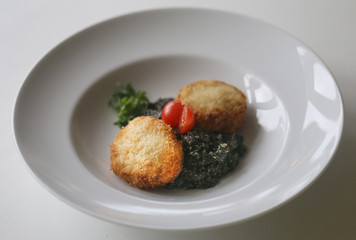 Delicious bright macro photo of pike cutlets with quinoa