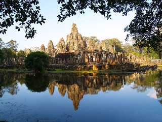 Fototapeta na wymiar Reflection of Bayon temple, at Angkor wat ,Cambodia 
