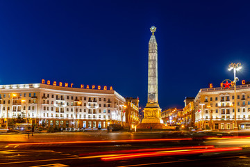Victory Square in the center of Minsk, a memorable place in honor of the heroism of the people...