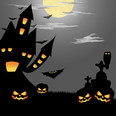 happy halloween day bat black holiday evil moon pumpkin party night october dark vector illustration 