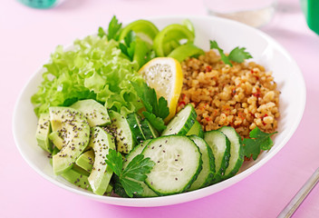 Concept healthy food and sports lifestyle. Vegetarian lunch. Healthy eating. Proper nutrition.