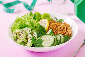 Concept healthy food and sports lifestyle. Vegetarian lunch. Healthy eating. Proper nutrition.