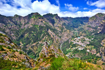 Fototapeta premium Valley of the Nuns, village Curral das Freiras surrounded with mountains, Madeira Island, Portugal 