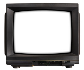 Old TV with white screen.