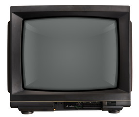 Old TV with black screen.