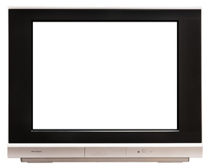 Old LCD TV with white screen.