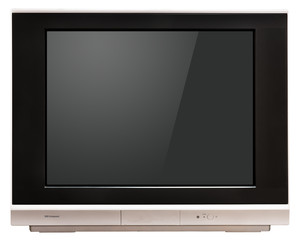 Old LCD TV with black screen.