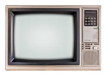 Old TV with black screen.