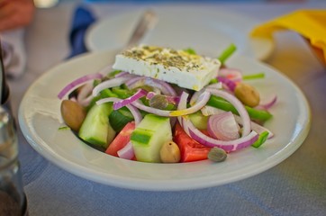 Greek salad in Santorini, Greece