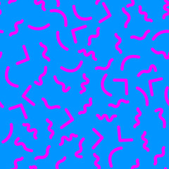 Seamless pattern with 80s memphis geometics style and vibrant psychedelic colors