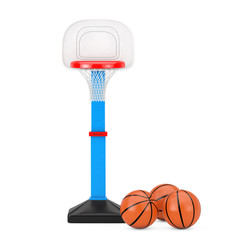Basketball Balls near Children Toy Basketball Ring with Net. 3d Rendering © doomu